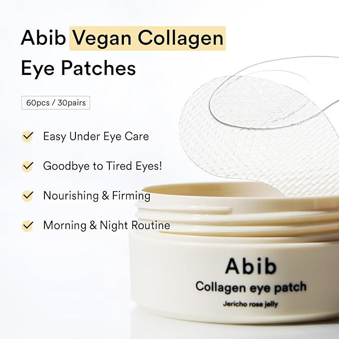 Abib Collagen Eye Patch Jericho Rose Jelly 60 Patches, Korean Under Eye Patches for Puffy Eyes and Dark Circles, Anti-Wrinkle, Collagen, Caffeine, Niacinamide, Ceramide, Antioxidant, Skin Care