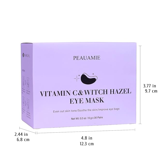 PEAUAMIE Under Eye Patches with Vitamin C and Witch Hazel Eye Mask for Dark Circles and Puffiness,Face Mask Skin Care Products 30 Pairs