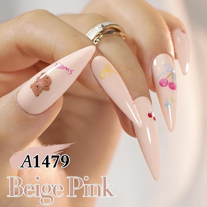 Double Rhythm 0.50 OZ Gel Polish Hema Free Same Color Same Bottle Golden Round Translucent Neutral Natural Milky 15 ML Jelly UV Polish Art DIY at Home (Beige Pink-C1479)