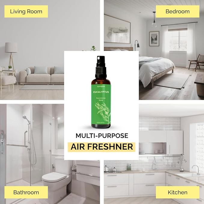 Eucalyptus Room, Linen & Pillow Spray by Aromafume | 100ml/3.38 fl oz | with Pure Eucalyptus Essential Oil | Aromatherapy | Mist for Bedding, Fabrics