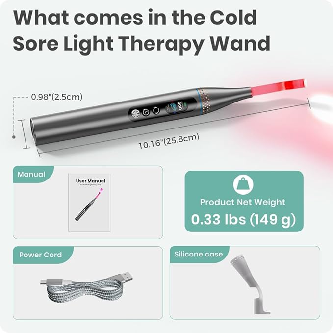 Red Light Therapy for Face, Cold Sore Device Red Light Therapy Wand, FSA-HSA Rechargeable Elite Grade Infrared Light Therapy, Red Light Therapy Cold Sore Device, Ideal for Lips, Skin, Face.