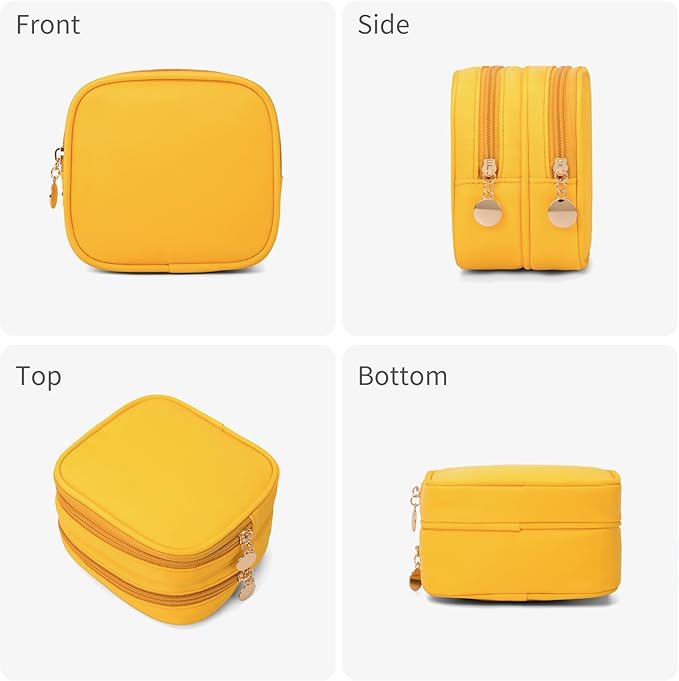 Small Makeup Pouch, Double Zipper Cosmetic Bag, Travel Makeup Bag, Cute Makeup Bag for Purse, Mini Toiletry Bag (yellow)