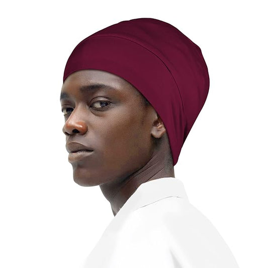 Fittia Satin Hair Bonnet for Sleeping, Silky No Frizzy for Curls Care, Adjustable Strap for Non-Slip, Dreadlocks Cap for Women&Men Claret