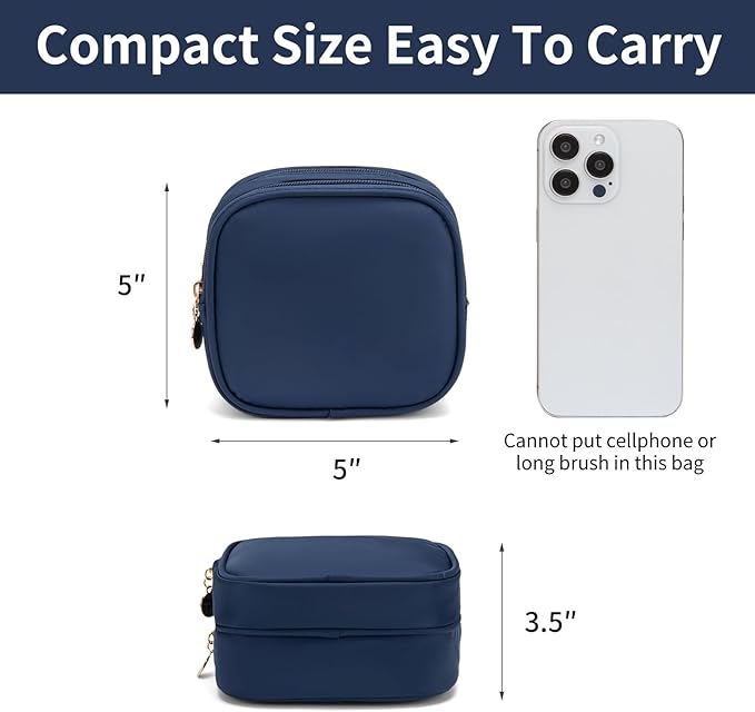 Small Makeup Pouch, Double Zipper Cosmetic Bag, Travel Makeup Bag, Cute Makeup Bag for Purse, Mini Toiletry Bag (Sapphire)