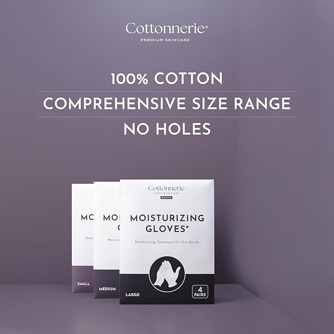 4 Pairs Cottonnerie Basics Cotton Gloves for Dry Hands Sleeping, Moisturizing Gloves Overnight, Hand Moisturizer Gloves, Moisture Gloves for Dry Hands Overnight, Sleeping Gloves, Large