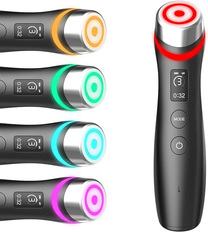 Skin Care 6-in-1 LED Facial Device for Glass Skin | at-Home Anti-Aging Therapy for Wrinkle Reduction, Firming & Deep Hydration | No Gel Needed, Enhances Serum Absorption