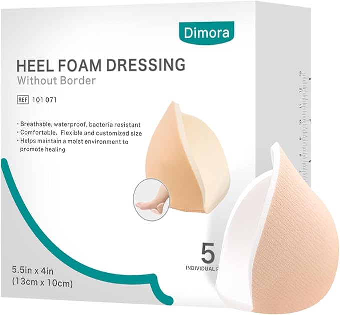 Dimora Heel Foam Dressing, Non-Adhesive Hydrophilic Pads, Highly Absorbent 5.5 x 4 in Pack of 5 Waterproof Dressing for Wound Care
