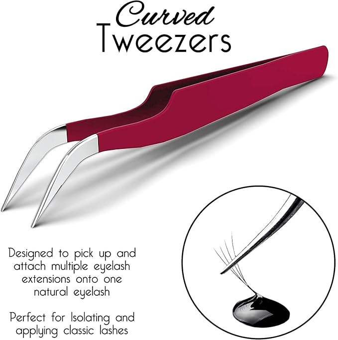 SIVOTE Eyelash Extension Tweezers for Classic & Volume Lashes, 2-Pack, Red