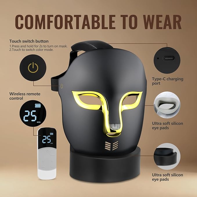 Red Light Therapy Mask for Face,Valentine Gifts for Her Him,4 Modes Acne Removal Wrinkles&Redness Anti-Aging,2000mAh Rechargeable,Wirless Remote,Infrared Photon Facial Mask for Travel Yoga