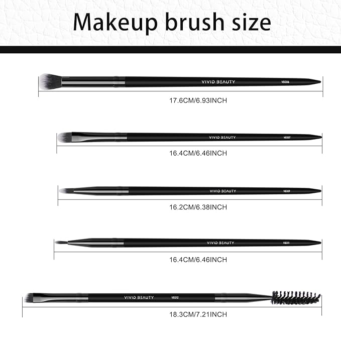 Eye Makeup Brush Set 5pcs, Small Makeup Brush for Eyeshadow, Eyeliner & Eyebrow – Thin Makeup Brush with Blending, Concealer, Detail & Dual-Ended Brow Brushes, Soft Bristles, Travel Makeup Kit (Black)