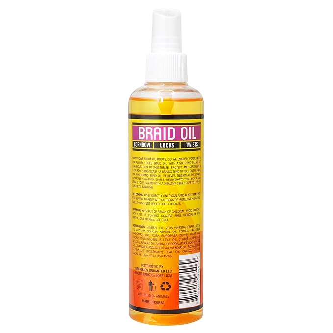 AllDay Locks Braid Foam - Long Lasting Mousse for Style & Shine, Braiding Foam for Women & Men, Sets & Seals for Easy Styling, Textured Haircare & Styling Protection - 8 oz Bottle (Braid Oil)