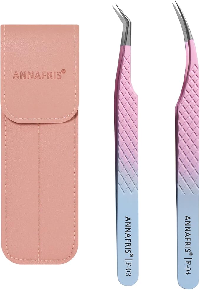 Eyelash Extension Tweezers,Fiber Tip Grip Boot Volume Lash Tweezers,Professional Pointed Lash Extension Tweezers for Easy Lash Application and Removal(2Pcs-F03/04)