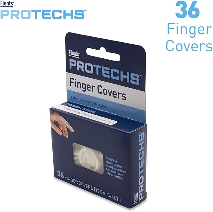 Flents First Aid Finger Cots, Protect Finger During Healing, Cover Cuts & Injuries, Durable & Comfortable Barrier Gloves for Wound Care and Hygiene, Disposable, Latex, 36 Count