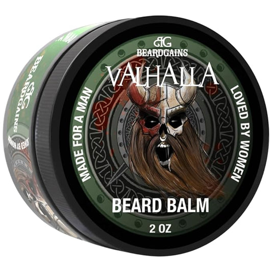 Beard Gains Medium Butter Hold Scented Balm for Men 2oz | Valhalla Luxury Vikings Conditioner | Style, Groom & Grow Facial Hairs W/Organic and Natural Product | MADE IN USA