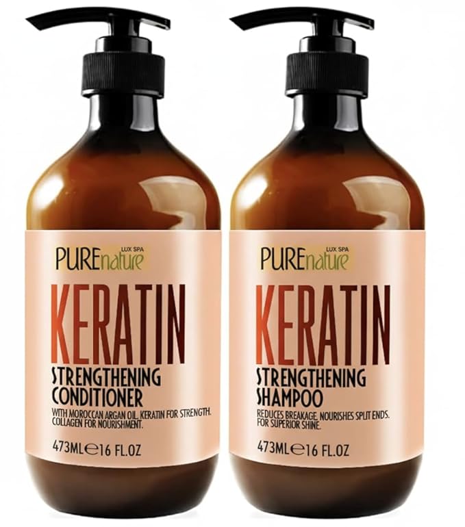 Keratin Shampoo and Conditioner Set - Sulfate and Paraben Free Treatment for Dry Hair - Anti Frizz, Collagen Enriched Formula for Curly or Damaged Hair - Safe for Men and Women with Color Treated Hair