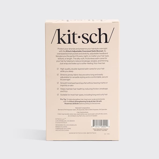 Kitsch XL Satin Bonnet for Sleeping - Softer Than Silk Hair Bonnet for Women - Secure Fit, Adjustable Night Cap for Curly & Textured Hair - Prevents Breakage, Tangles & Thinning- Haze Blue