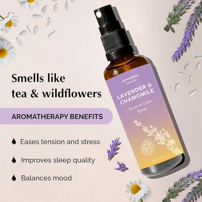 Lavender & Chamomile Room, Linen & Pillow Spray by Aromafume | 100ml/3.38 fl oz | with Pure Lavender Essential Oil | Aromatherapy Spray for Relaxation | Air Freshener
