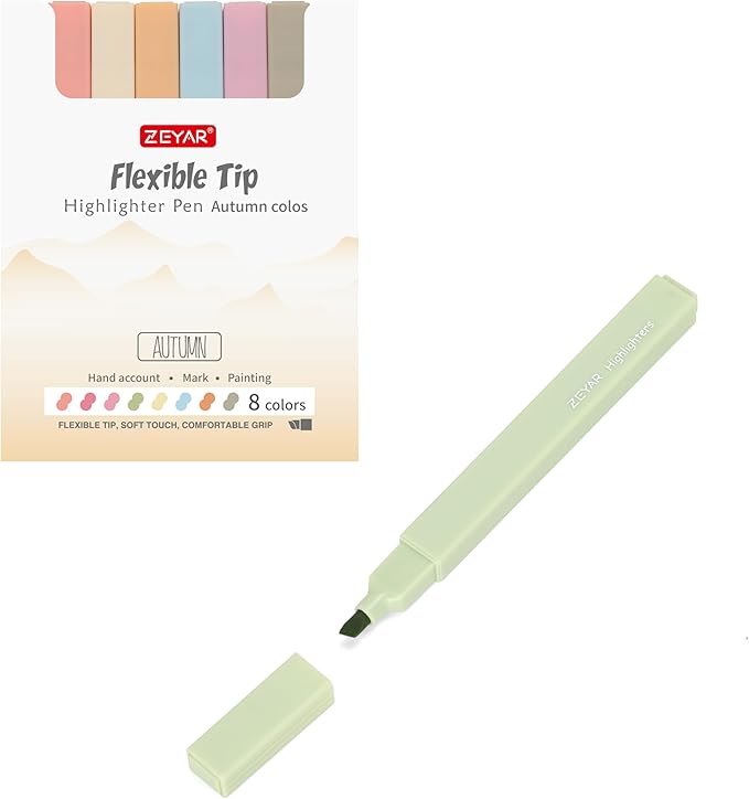 ZEYAR Aesthetic Cute Highlighter Pens, Cream colors, Chisel Tip, Water Based, Quick Dry, No Bleed for bible, four seasons color series (8 Autumn Colors)