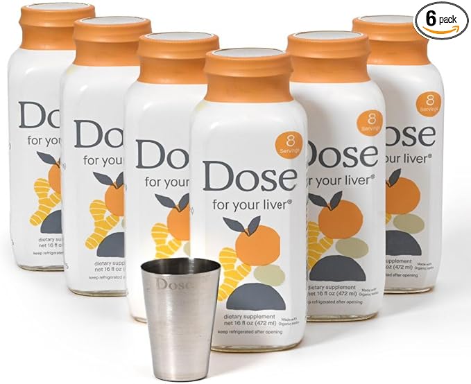 DOSE for Your Liver Cleanse Detox & Repair, Made with Organic Milk Thistle Supplement with Turmeric, Dandelion, Ginger, and Orange, Supports Healthy Liver Function,16oz Bottle, 6 Pack (6 Week Supply)