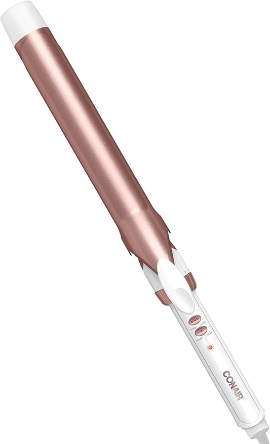 Conair Double Ceramic 1 ¼-Inch Long Barrel Curling Iron, 1¼-Inch Barrel Creates Loose Curls, Hair Curler for Use on Medium & Long Hair, White/Rose Gold