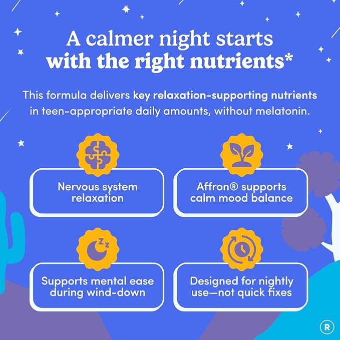 First Day Teens’ Nighttime Reset Calming Magnesium Gummies – Sleep Aid Supports Peaceful Rest, Balanced Mood & Energy – Supplement with Magnesium Citrate, Affron & No Melatonin – 60-Day Supply