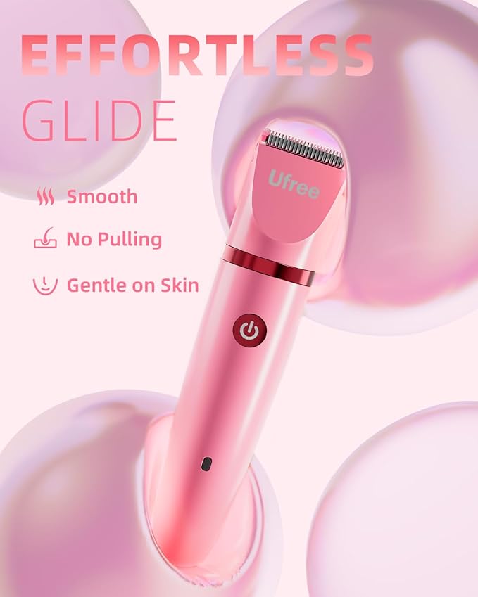 Ufree Bikini Trimmer Electric Razors for Women, Rechargeable Pubic Hair Trimmer Electric Shaver for Legs Body Hair, Bikini Shaver IPX7 Waterproof, Rose Red