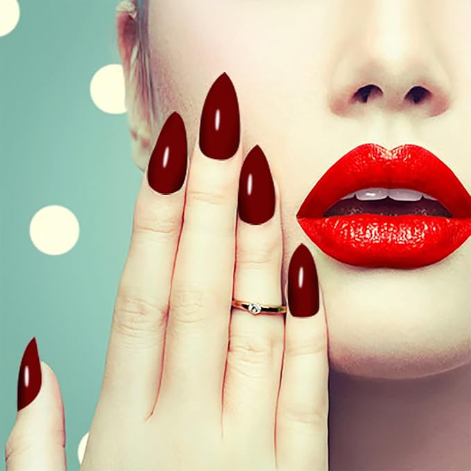 WOKOTO 20 Sheets Red Series Solid Color Full Nail Wraps with Nail File Self-Adhesive Nail Polish Stickers Real Nail Polish Strips for Women Stick On Nails Strips