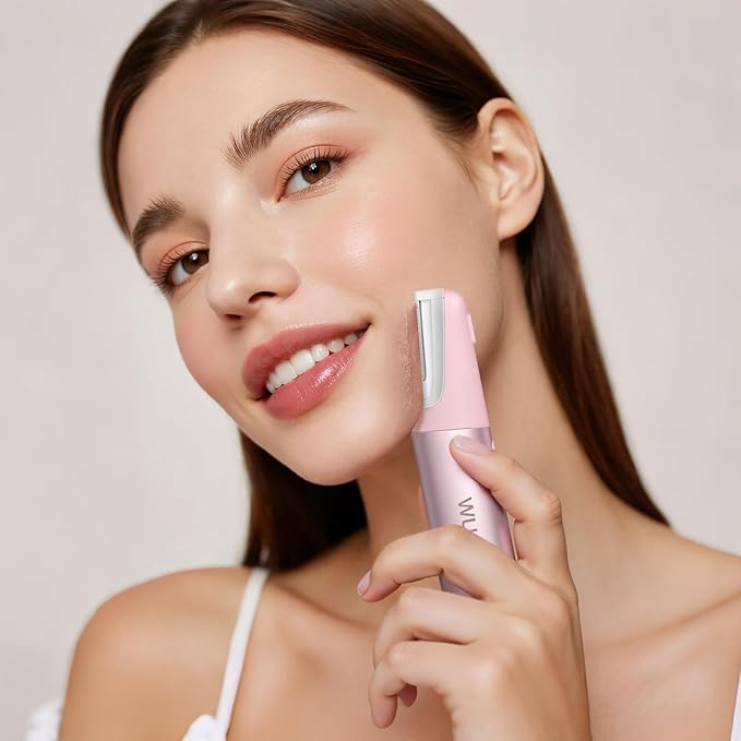 WLU Dermaplane Razor for Women Face with 10 Replaceable Blades, Dermaplaning Tool for Face to Remove Facial Hair & Peach Fuzz, Sonic Dermaplaning Tool for Women, Dermaplane Razor(Pink)