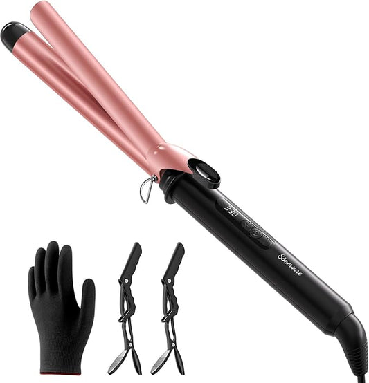 Dual Voltage Curling Iron 1 Inch Long Barrel–Ceramic Fast-Heating Hair Styling Tool for Short & Long Hair, Travel Curling Wand with 12 Levels Smart Temperature Control and Safety Glove