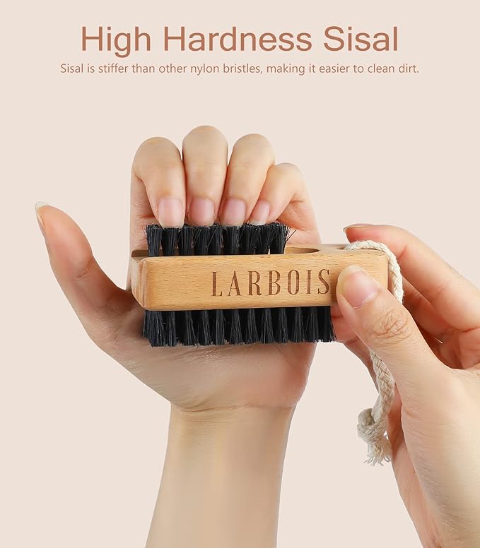 Nail Brush for Cleaning Fingernails, 2Pack Wooden Nail Brushes Fingernail Brush for Cleaning Nail Scrub Brush Two-Sided with Hanging Rope (Beechwood)