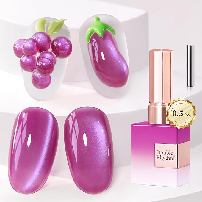Double Rhythm 15ML Ice Glass Cat Eye Gel Polish with Magnet Holographic Glitter Shimmer Translucent Sheer Color Salon Soak Off Magnetic Nail at Home (Grape Purple-MC1245)