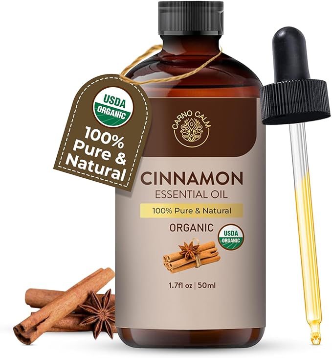 Cinnamon Essential Oil | USDA Certified Organic Cinnamon Oil | for Skin and Hair | Perfect for Aromatherapy and Diffuser | 1.7 fl.oz