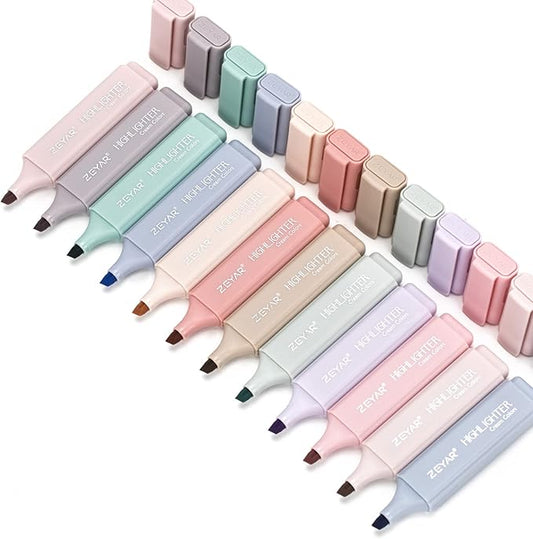 ZEYAR Highlighter Pen, Cream Colors Chisel Tip, Aesthetic Highlighter Marker, Water Based, Quick Dry, No Bleed, for Bible Study Notes School Office (12 Cream Colors)