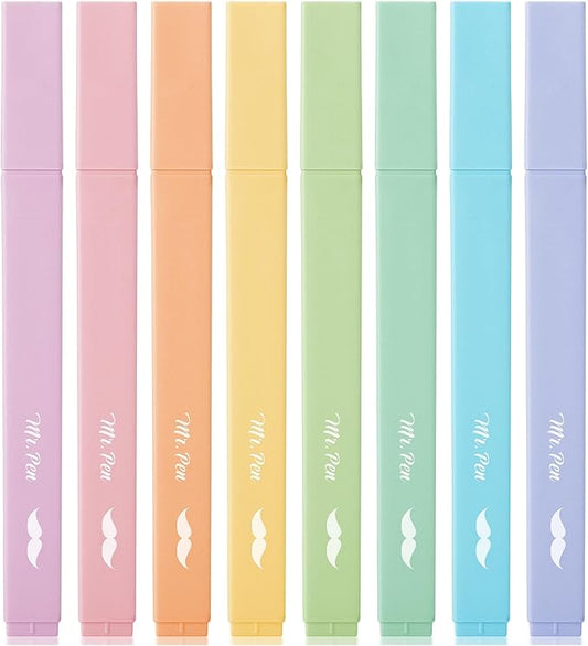 Mr. Pen- Aesthetic Highlighters, 8 pcs, Chisel Tip, Pastel Colors, Cute Highlighters Assorted Colors