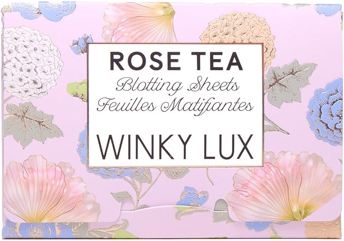Winky Lux Rose Tea Oil Blotting Sheets – Shine Control Blotting Papers in Travel Compact, Instantly Absorb Oil & Reduce Shine Without Disturbing Makeup