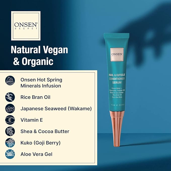 Onsen Secret Nail Care Kit - w/Cuticle Care Serum, Japanese Nail Buffer and Shine Kit - Strengthening & Shining - Spa-Quality Manicure - Organic Ingredients - Long-Lasting Shine - Easy & Safe - 1pk