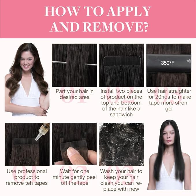 GOO GOO Tape in Hair Extensions Human Hair, 4A Chocolate Brown, 14inch 100g 40pcs, Skin Weft Seamless Invisible, Silky Straight with Thick Ends, Remy Human Hair