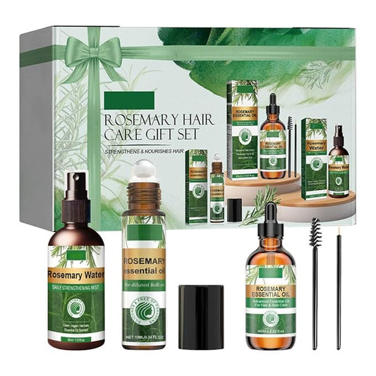 Rosemary Hair Care Gift Set with Essential Oil,Spray and Roller,Rosemary Hair Oil Kit for Strengthening,Nourishing,Scalp Care,Restoration Damaged Hair and Hair Thickness,Gift Box Packaging