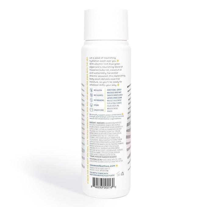 Seaweed Bath Co. Hydrate Body Wash - Citrus Vanilla - Foaming Shower Gel Cleanser with Natural Ingredients - Vegan, Paraben and Sulfate Free - For Women and Men - 12 oz