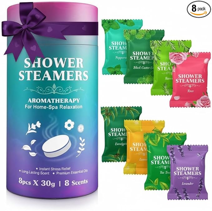 ADMATI Shower Steamers Luxury Aromatherapy for Self-Care, Valentine's and Birthday - 8 Scent Variety Pack Gift Canister with Essential Oils, Effervescent Tablets, All Natural