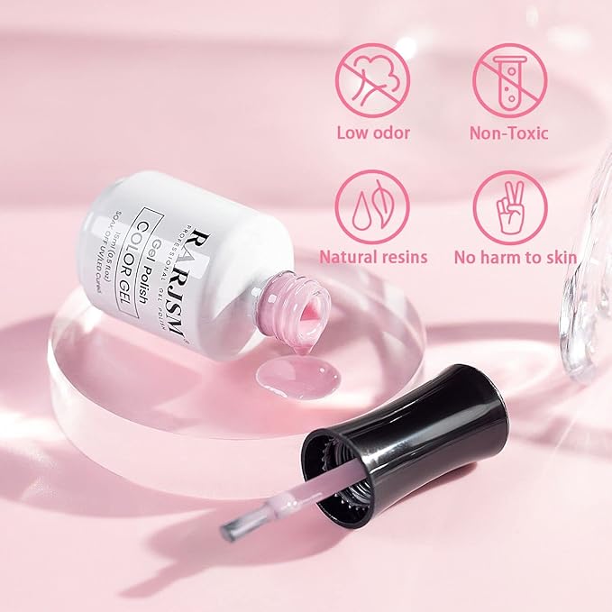 RARJSM Sheer Pink Gel Nail Polish Clear Pink GelPolish Natural Transparent French Manicure Shimmer Pigment Jelly Nail Gel Varnish Curing Requires Single Bottle 15ml for Home Salon Nail Art DIY