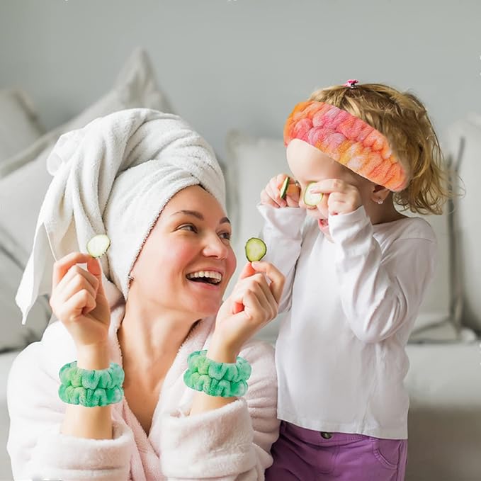 Face Wash Headband and Wristband Set of 2, Microfiber, Green and Orange, for Women, Personal Care Accessories