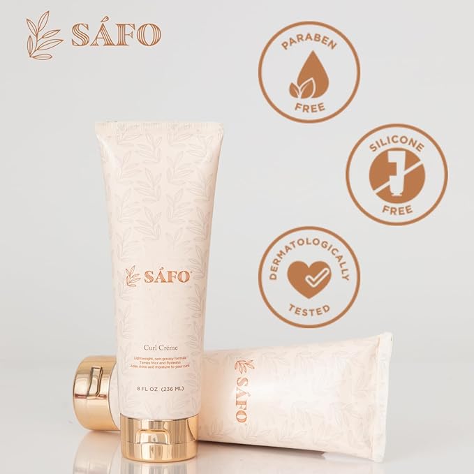Safo Curl Crème - Defining Hair Cream for Curls with Avocado Oil, Rose Oil, Chebe & Flaxseed - Frizz Control & Moisture - Natural Non-Greasy Formula - All Curl Types - Women's Hair Care - 8 Fl Oz