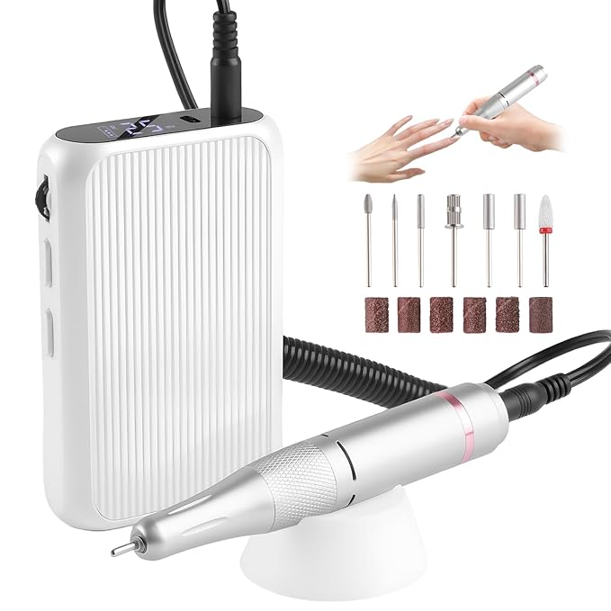 Vinid Professional Electric Nail Drill - 38,000RPM Rechargeable Manicure Kit for Filing, Cuticle Care, Buffing & Polish Removal with Adjustable Speed, Quiet Motor & Portable Design, White