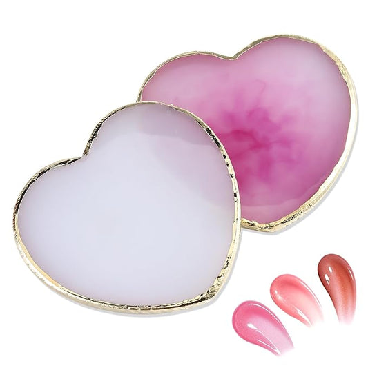 2 Pcs Resin Nail Art Palette, Heart Shaped Nails Art Painting Palettes with Gold Edge Nail Gel Polish Holder Makeup Display Board Cosmetic Mixing Tools Manicure DIY Home Salon Use