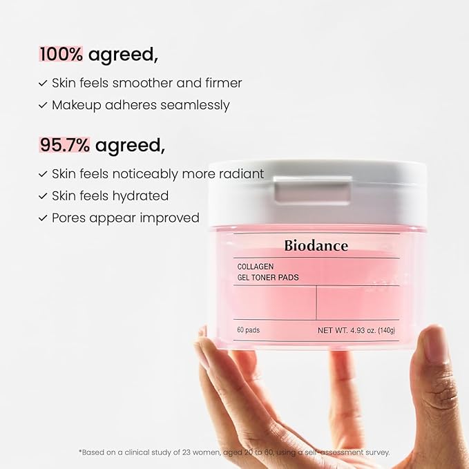 Biodance Collagen Gel Toner Pads, Pore Minimizer for Face, Improving Elasticity, Plumping Toner Pads for Sensitive Skin, Korean Skin Care, Valentines Day Gifts for Herㅣ4.93 fl.oz.(140g)*60Pads