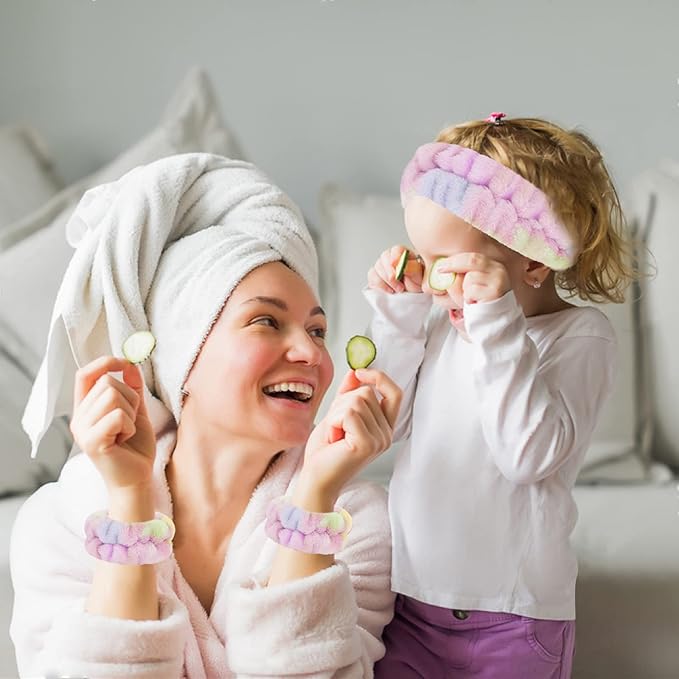 Face Wash Headband and Microfiber Wristband Set - Wrist Towels with Holder for Washing, Absorbent Spa Scrunchies