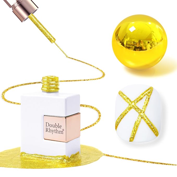 Double Rhythm 15 Ml Metallic Gel Liner Nail Art Gel Bronze Mirror Chrome Painted Drawing Stripper 3D Effect Gel Polish (Glitter Gold-L1002)