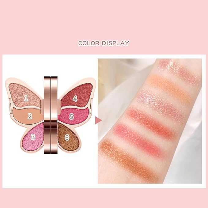 6 Color Eyeshadow, Makeup Eye Palette, Waterproof Matte Glitter, Highly Pigmented Eye Shadow, Colorful Cosmetic Set for Women Girls Daily Evening Party Professional Makeup Look