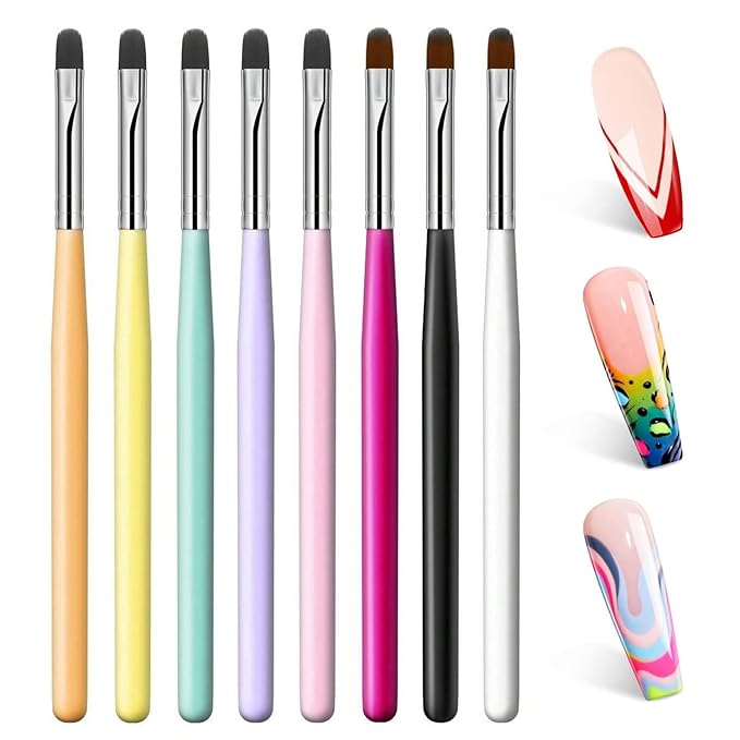 Nail Art Brushes Set,8PCS Uv Gel Nail Brush Poly Extension Gel Brush for Nail Art Nail Design Brush Gel Nail Brush for Nail Extension Nail Powder Nail Art Tips Builder Brush Nail Painting Set